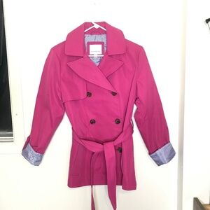 New Bright Pink Double-Breasted Trench Coat w/ Striped Lining – Women’s Small